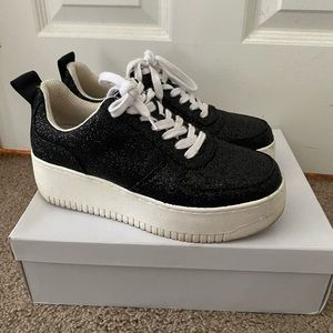 Black sparkle metallic platform sneakers